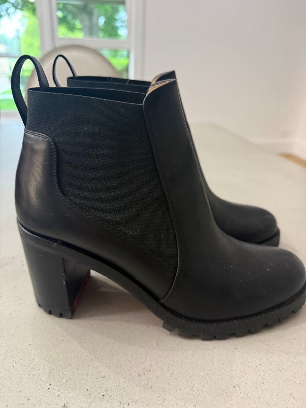 Christian Louboutin Black Leather Lug Sole Chelsea Boots Size 38